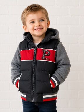 U.S. Polo Assn. Red & Gray Puffer Jacket with Hood